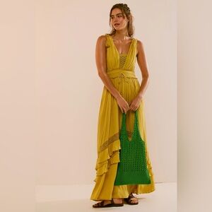 Free People Santa Maria Maxi Dress NWT Women Size Small Mossy Gold